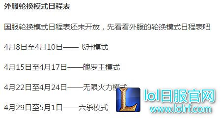 lol轮换模式什么时候开始 第一轮是什么